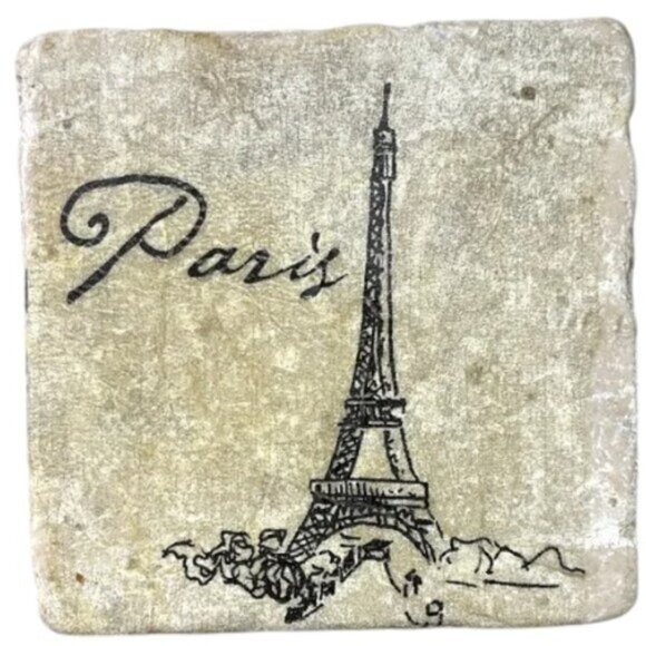 Stone COASTER TILE of France, Paris and Eifel Tower Ooh La La, ce la vie! - Picture 1 of 12